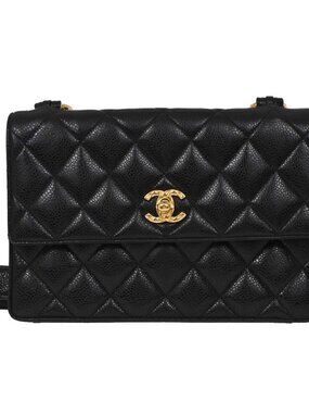 BUYIT12 Chanel Black Calfskin Single Flap Shoulder Bag NQ02603